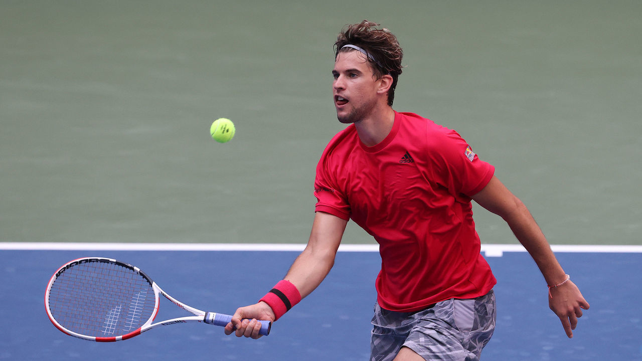 NEW YORK, NEW YORK - SEPTEMBER 07: Dominic Thiem of Austria returns the ball during his Men's Singles fourth round match against Felix Auger-Aliassime of Canada on Day Eight of the 2020 US Open at the USTA Billie Jean King National Tennis Center on September 7, 2020 in the Queens borough of New York City.