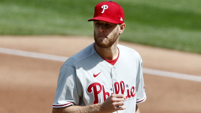 NEW YORK, NEW YORK - SEPTEMBER 07: Zack Wheeler #45 of the Philadelphia Phillies in action against the New York Mets at Citi Field on September 07, 2020 in New York City. The Phillies defeated the Mets 9-8 in ten innings.