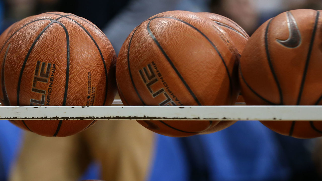 TOLEDO, OH - JANUARY 8: A general view of basketballs on the ball cart is seen during a regular season Mid-American Conference game between the Buffalo Bulls and the Toledo Rockets on January 8, 2020, at Savage Arena in Toledo, Ohio.