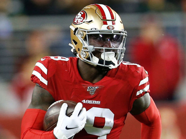 SANTA CLARA, CA - JANUARY 19: Deebo Samuel #19 of the San Francisco 49ers runs after making a reception during the game against the Green Bay Packers at Levi's Stadium on January 19, 2020 in Santa Clara, California. The 49ers defeated the Packers 37-20.