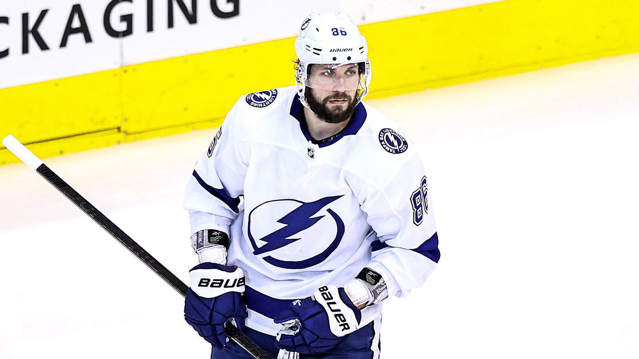 TORONTO, ONTARIO - AUGUST 26: Nikita Kucherov #86 of the Tampa Bay Lightning reacts after scoring a goal against the Boston Bruins during the third period in Game Three of the Eastern Conference Second Round during the 2020 NHL Stanley Cup Playoffs at Scotiabank Arena on August 26, 2020 in Toronto, Ontario.