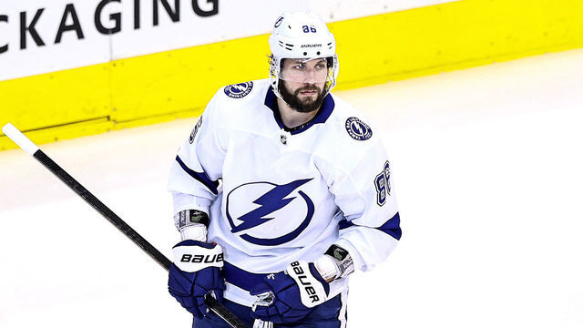 TORONTO, ONTARIO - AUGUST 26: Nikita Kucherov #86 of the Tampa Bay Lightning reacts after scoring a goal against the Boston Bruins during the third period in Game Three of the Eastern Conference Second Round during the 2020 NHL Stanley Cup Playoffs at Scotiabank Arena on August 26, 2020 in Toronto, Ontario.