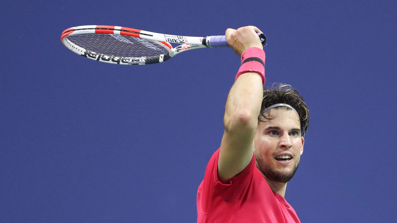 NEW YORK, NEW YORK - SEPTEMBER 11: Dominic Thiem of Austria returns the ball in the third set during his Men's Singles semifinal match against Daniil Medvedev of Russia on Day Twelve of the 2020 US Open at the USTA Billie Jean King National Tennis Center on September 11, 2020 in the Queens borough of New York City.
