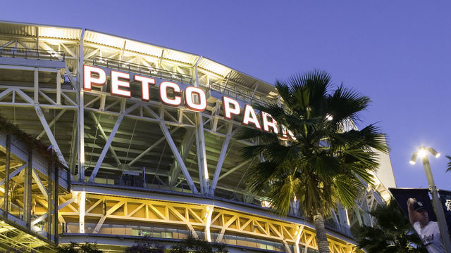 Petco Park seen here from the main entrance behind home plate. Petco is located in the heart of downtown San Diego.