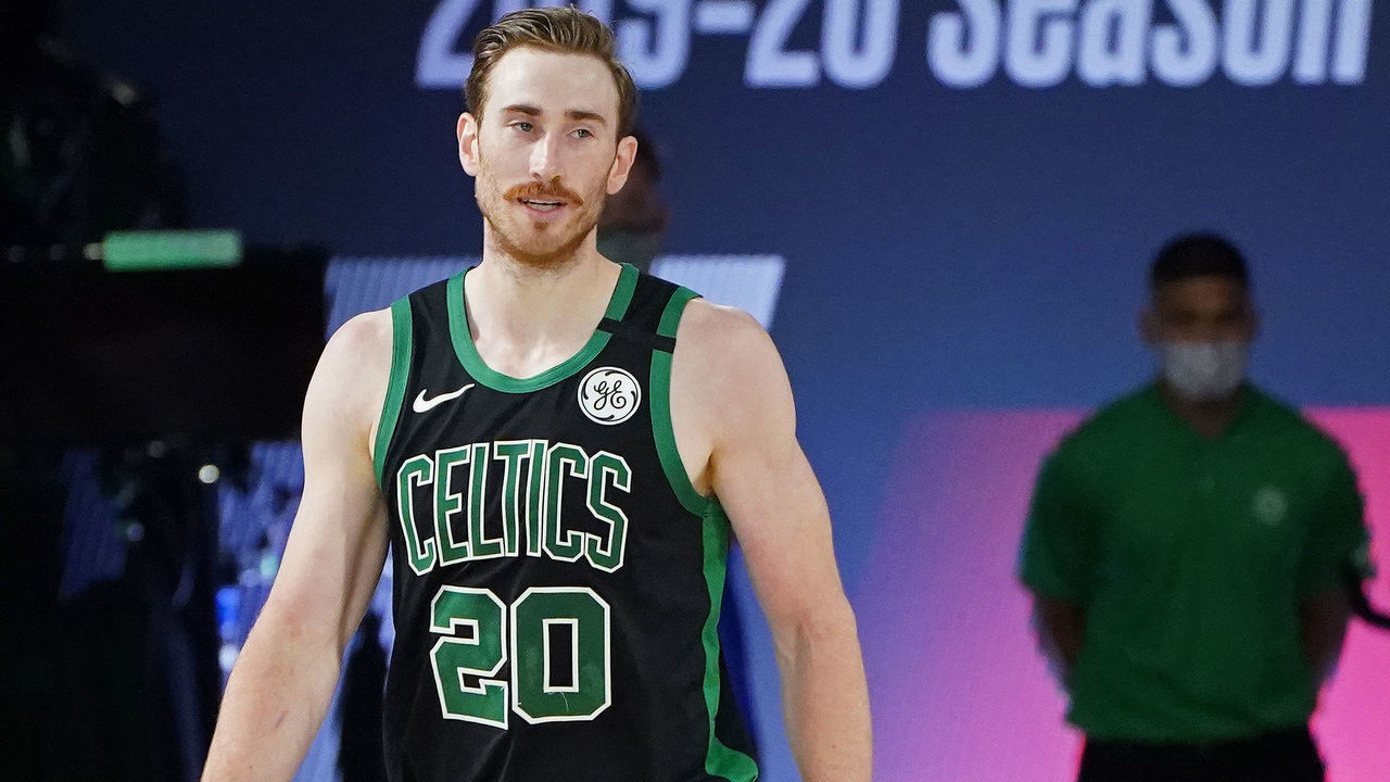 ORLANDO, FL - AUGUST 17: Gordon Hayward #20 of the Boston Celtics smiles during a game against the Philadelphia 76ers during Round One, Game One of the NBA Playoffs on August 17, 2020 at The Field House in Orlando, Florida. NOTE TO USER: User expressly acknowledges and agrees that, by downloading and/or using this Photograph, user is consenting to the terms and conditions of the Getty Images License Agreement. Mandatory Copyright Notice: Copyright 2020 NBAE