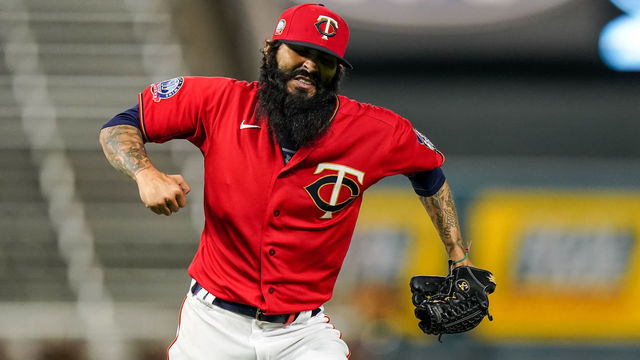 MINNEAPOLIS, MN - SEPTEMBER 01: Sergio Romo #54 of the Minnesota Twins celebrates against the Chicago White Sox on September 1, 2020 at Target Field in Minneapolis, Minnesota.