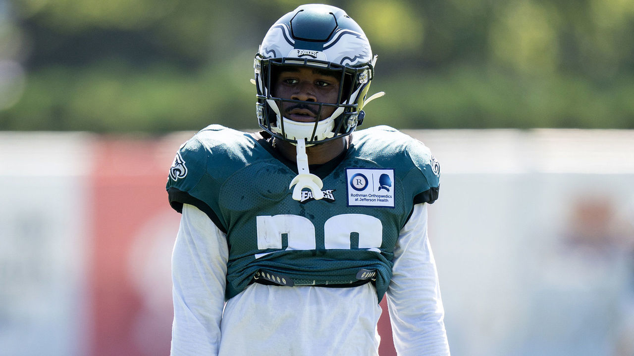 PHILADELPHIA, PENNSYLVANIA - AUGUST 18: Miles Sanders #26 of the Philadelphia Eagles looks on during training camp at NovaCare Complex on August 18, 2020 in Philadelphia, Pennsylvania.