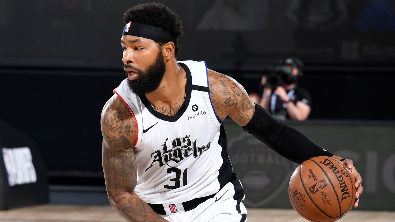 ORLANDO, FL - SEPTEMBER 9: Marcus Morris Sr. #31 of the LA Clippers handles the ball during the game against the Denver Nuggets during Game Four of the Western Conference Semifinals of the NBA Playoffs on September 9, 2020 at The AdventHealth Arena at ESPN Wide World Of Sports Complex in Orlando, Florida. NOTE TO USER: User expressly acknowledges and agrees that, by downloading and/or using this Photograph, user is consenting to the terms and conditions of the Getty Images License Agreement. Mandatory Copyright Notice: Copyright 2020 NBAE