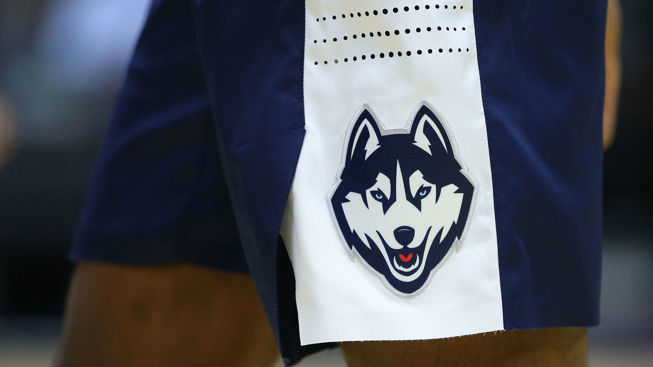 PHILADELPHIA, PA - JANUARY 18: The Connecticut Huskies logo on their uniform shorts during a college basketball game against the Villanova Wildcats at Wells Fargo Center on January 18, 2020 in Philadelphia, Pennsylvania.