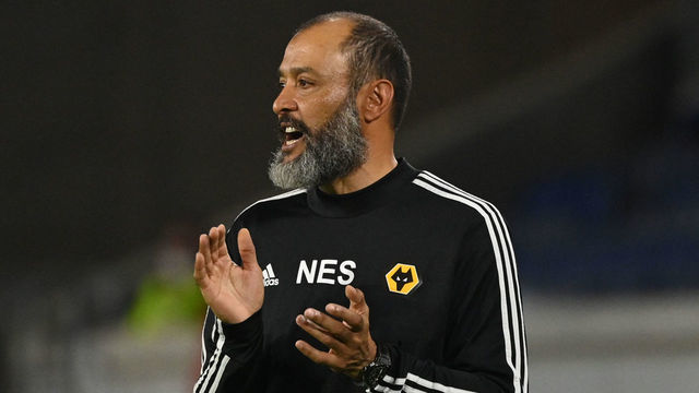 Wolverhampton Wanderers' Portuguese head coach Nuno Espirito Santo reacts from the sidelines during the UEFA Europa League quarter-final football match Wolverhampton Wanderers v Sevilla at the MSV Arena on August 11, 2020 in Duisburg, western Germany.