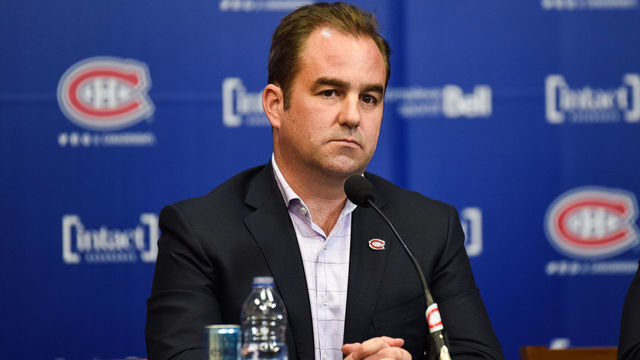 BROSSARD, QC - APRIL 9: Montreal Canadiens owner Geoff Molson listens to journalists questions during the Montreal Canadiens end of season press conference on April 9, 2018, at Bell Sports Complex in Brossard, QC