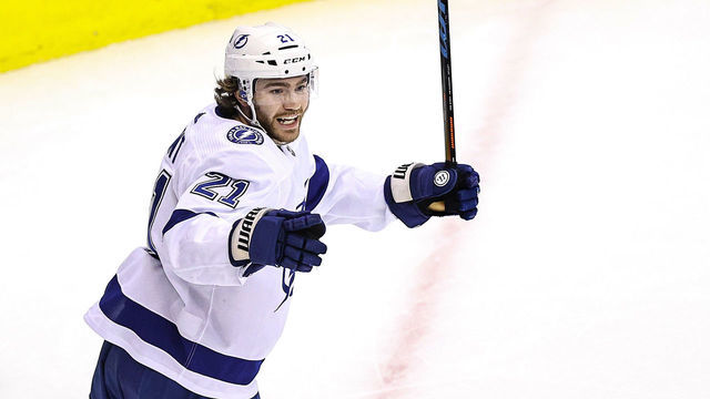 TORONTO, ONTARIO - AUGUST 15: Brayden Point #21 of the Tampa Bay Lightning celebrates after scoring a goal against the Columbus Blue Jackets during the second period in Game Three of the Eastern Conference First Round during the 2020 NHL Stanley Cup Playoffs at Scotiabank Arena on August 15, 2020 in Toronto, Ontario.