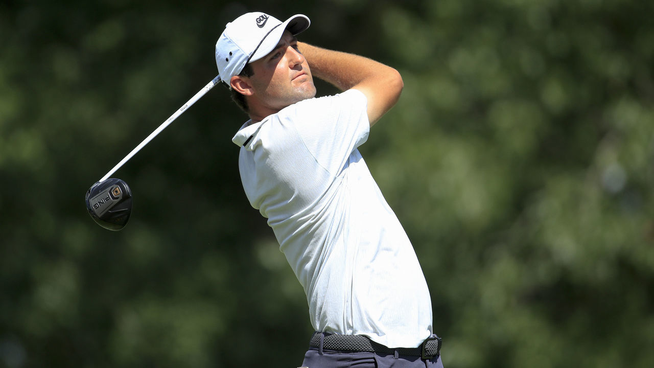 OLYMPIA FIELDS, ILLINOIS - AUGUST 28: Scottie Scheffler of the United States plays his shot from the 15th tee during the second round of the BMW Championship on the North Course at Olympia Fields Country Club on August 28, 2020 in Olympia Fields, Illinois.