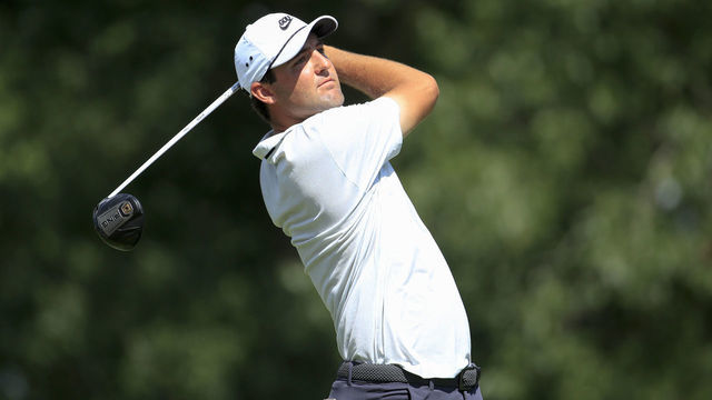 OLYMPIA FIELDS, ILLINOIS - AUGUST 28: Scottie Scheffler of the United States plays his shot from the 15th tee during the second round of the BMW Championship on the North Course at Olympia Fields Country Club on August 28, 2020 in Olympia Fields, Illinois.