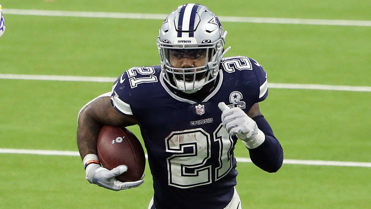 INGLEWOOD, CALIFORNIA - SEPTEMBER 13: Ezekiel Elliott #21 of the Dallas Cowboys runs with the ball during the second quarter against the Los Angeles Rams at SoFi Stadium on September 13, 2020 in Inglewood, California.