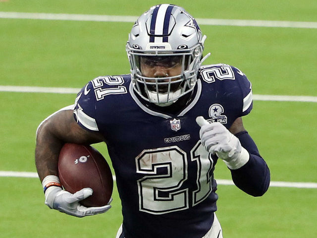INGLEWOOD, CALIFORNIA - SEPTEMBER 13: Ezekiel Elliott #21 of the Dallas Cowboys runs with the ball during the second quarter against the Los Angeles Rams at SoFi Stadium on September 13, 2020 in Inglewood, California.