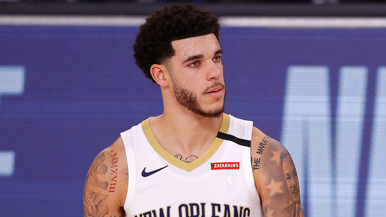 LAKE BUENA VISTA, FLORIDA - AUGUST 11: Lonzo Ball #2 of the New Orleans Pelicans on court during the first quarter against the Sacramento Kings at AdventHealth Arena at ESPN Wide World Of Sports Complex on August 11, 2020 in Lake Buena Vista, Florida.