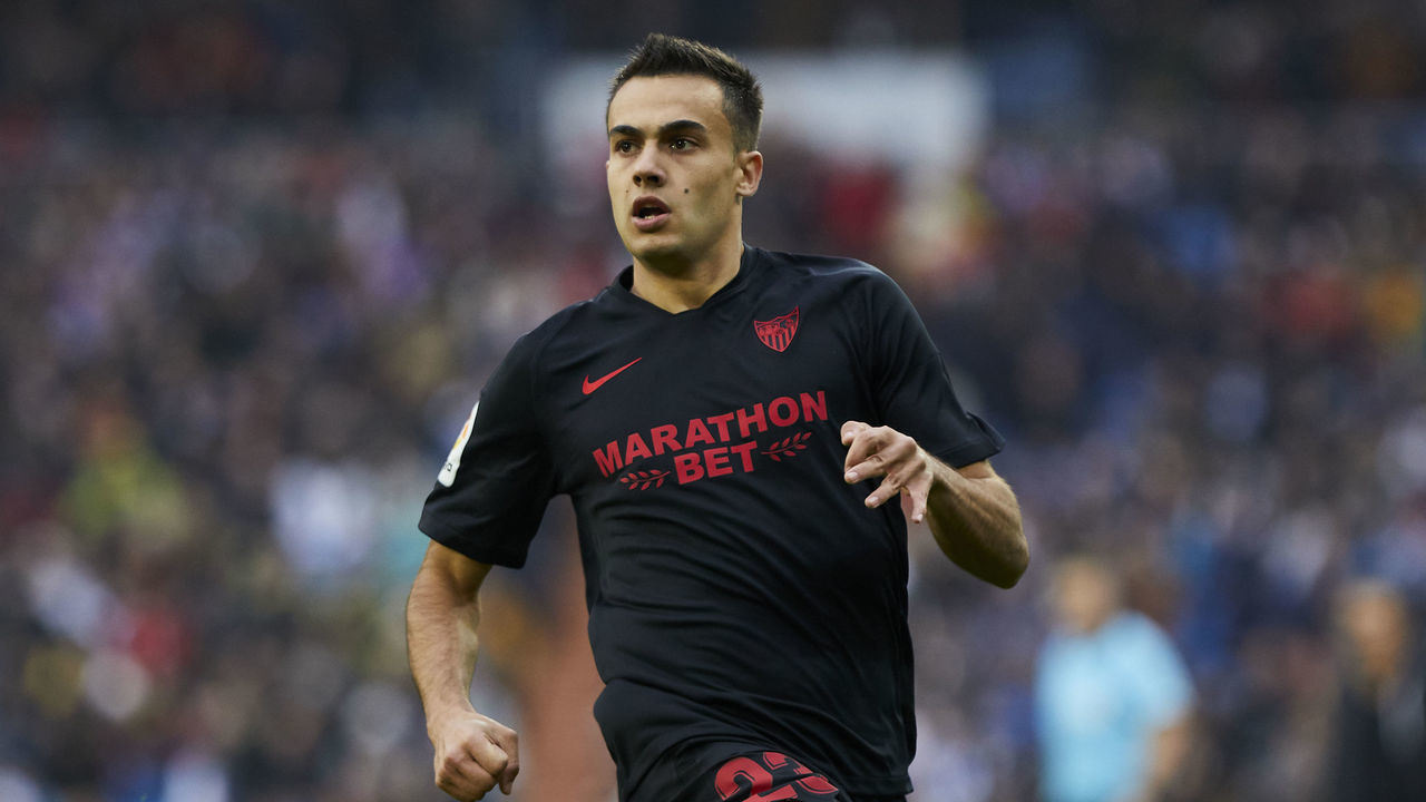 MADRID, SPAIN - JANUARY 18: Sergio Reguilon of Sevilla FC during the Liga match between Real Madrid CF and Sevilla FC at Estadio Santiago Bernabeu on January 18, 2020 in Madrid, Spain.