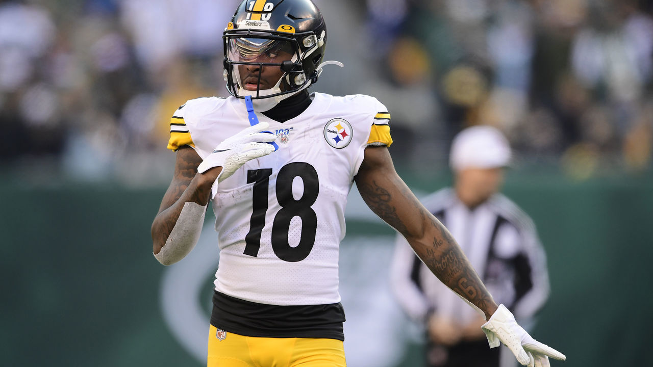 EAST RUTHERFORD, NEW JERSEY - DECEMBER 22: Diontae Johnson #18 of the Pittsburgh Steelers in action against the New York Jets at MetLife Stadium on December 22, 2019 in East Rutherford, New Jersey.