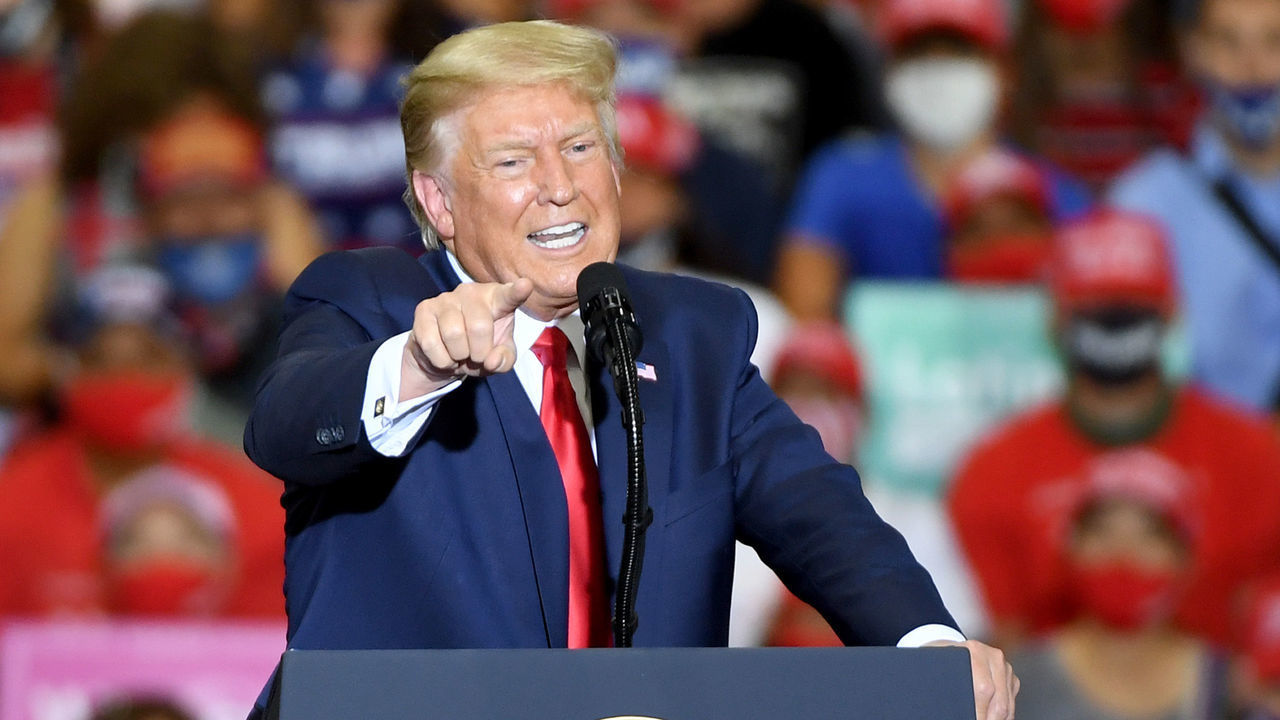 HENDERSON, NEVADA - SEPTEMBER 13: U.S. President Donald Trump speaks during a campaign event at Xtreme Manufacturing on September 13, 2020 in Henderson, Nevada. Trump's visit comes after Nevada Republicans blamed Democratic Nevada Gov. Steve Sisolak for blocking other events he had planned in the state.
