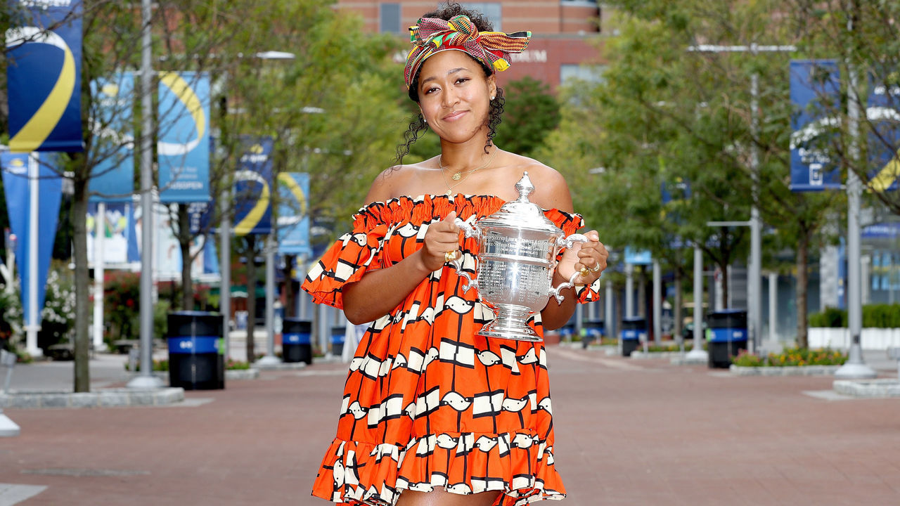 NEW YORK, NEW YORK - SEPTEMBER 13: Naomi Osaka of Japan poses with the US Open trophy the morning after winning the Women's Singles Final on Day Fourteen of the 2020 US Open at the USTA Billie Jean King National Tennis Center on September 13, 2020 in the Queens borough of New York City.