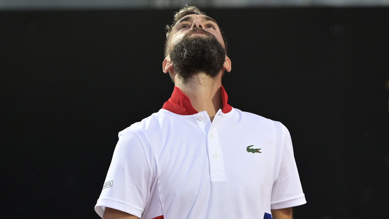 ROME, ITALY - SEPTEMBER 14: Benoit Paire of France reacts in his round one match against Jannik Sinner of Italy during day one of the Internazionali BNL D'Italia at Foro Italico on September 14, 2020 in Rome, Italy.
