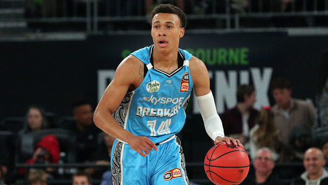 MELBOURNE, AUSTRALIA - NOVEMBER 09: RJ Hampton of the Breakers (R) in action during the round six NBL match between the South East Melbourne Phoenix and the New Zealand Breakers at Melbourne Arena on November 09, 2019 in Melbourne, Australia.