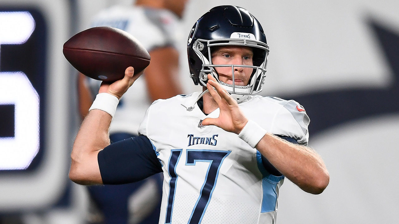 DENVER, CO - SEPTEMBER 14: Ryan Tannehill #17 of the Tennessee Titans warms up before a game against the Denver Broncos at Empower Field at Mile High on September 14, 2020 in Denver, Colorado.