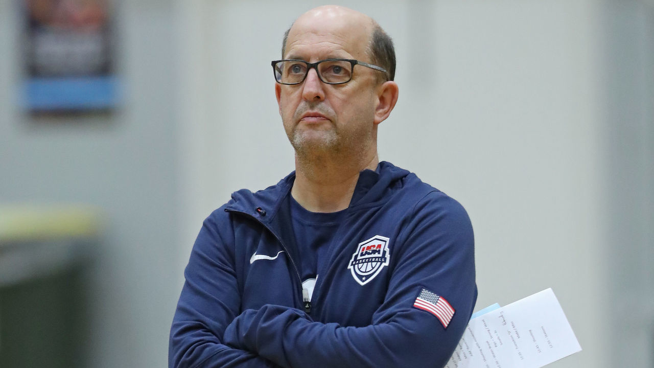 MELBOURNE, AUSTRALIA - AUGUST 20: Coach Jeff Van Gundy looks on during the 2019 USA Basketball Men's National Team Training Camp at Melbourne Sports Centres on August 19, 2019 in Melbourne, Australia. NOTE TO USER: User expressly acknowledges and agrees that, by downloading and/or using this photograph, user is consenting to the terms and conditions of the Getty Images License Agreement. Mandatory Copyright Notice: Copyright 2019 NBAE