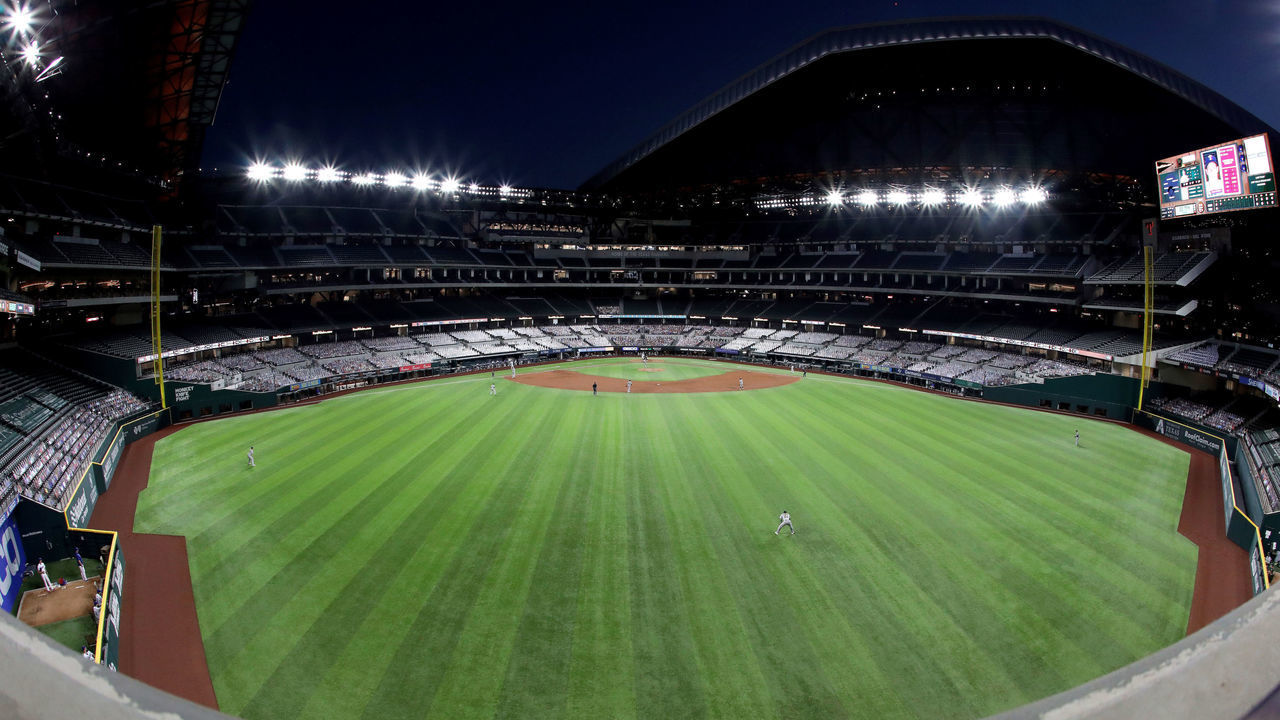 ARLINGTON, TEXAS - SEPTEMBER 12: A general view of play between the Oakland Athletics and the Texas Rangers at Globe Life Field on September 12, 2020 in Arlington, Texas.