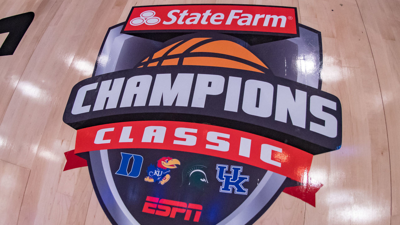NEW YORK, NY - NOVEMBER 05: General view of signage prior to the State Farm Champions Classic game between the Kansas Jayhawks and Duke Blue Devils on November 5, 2019 at Madison Square Garden in New York, NY