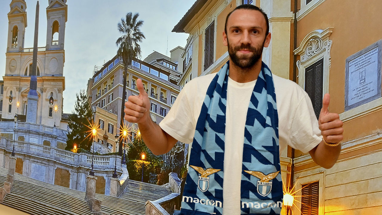 ROME, ITALY - SEPTEMBER 13: SS Lazio new signing Vedat Mariqui poses as he arrives at Ciampino Airport on September 13, 2020 in Rome, Italy.