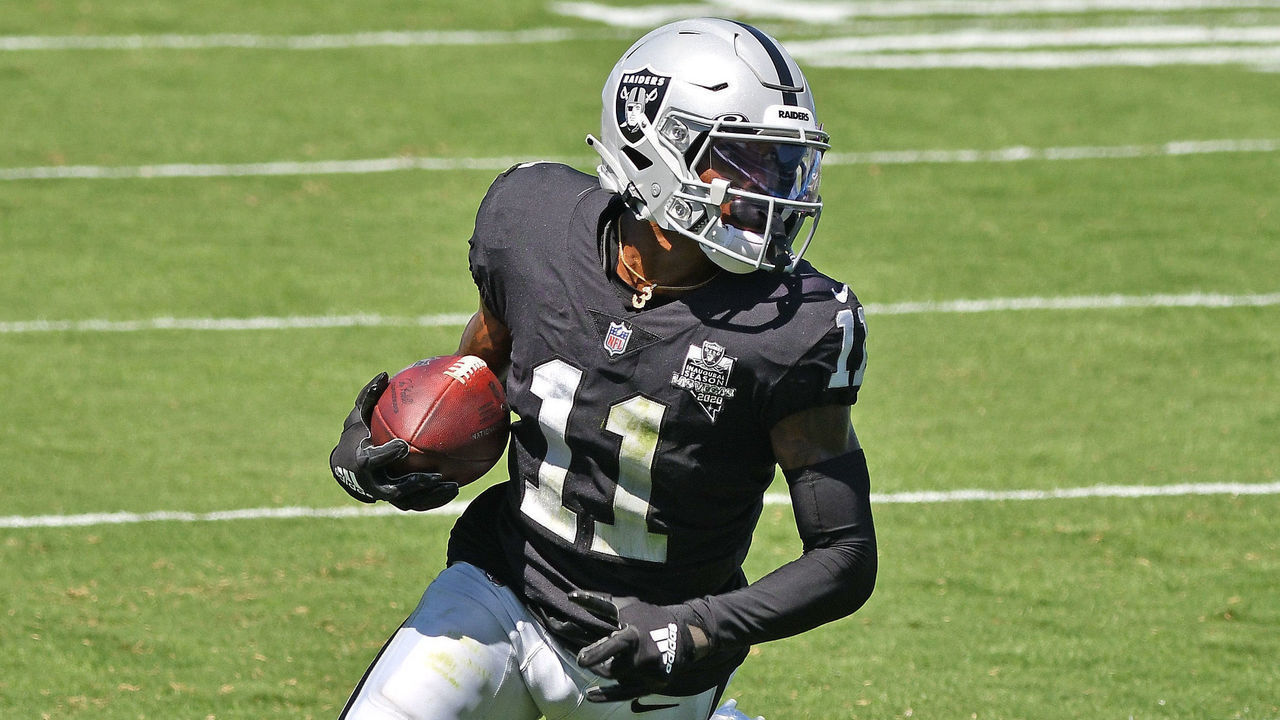 CHARLOTTE, NORTH CAROLINA - SEPTEMBER 13: Henry Ruggs III #11 of the Las Vegas Raiders runs after a catch against the Carolina Panthers during the first quarter at Bank of America Stadium on September 13, 2020 in Charlotte, North Carolina.