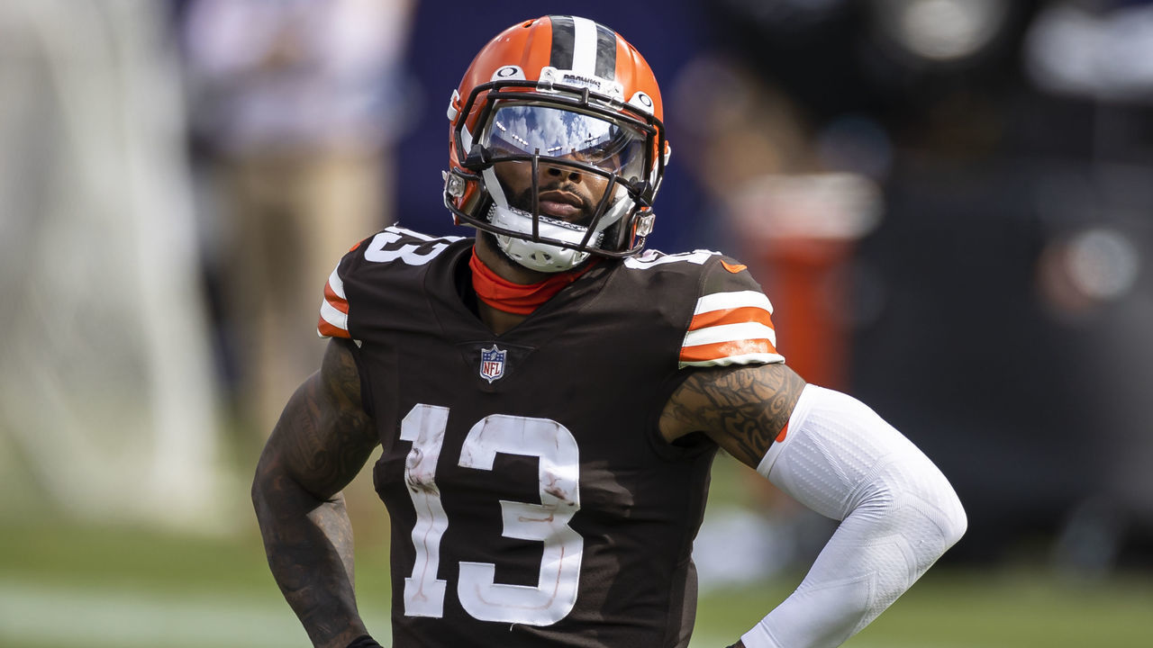 BALTIMORE, MD - SEPTEMBER 13: Odell Beckham Jr. #13 of the Cleveland Browns looks on against the Baltimore Ravens during the second half at M&T Bank Stadium on September 13, 2020 in Baltimore, Maryland.