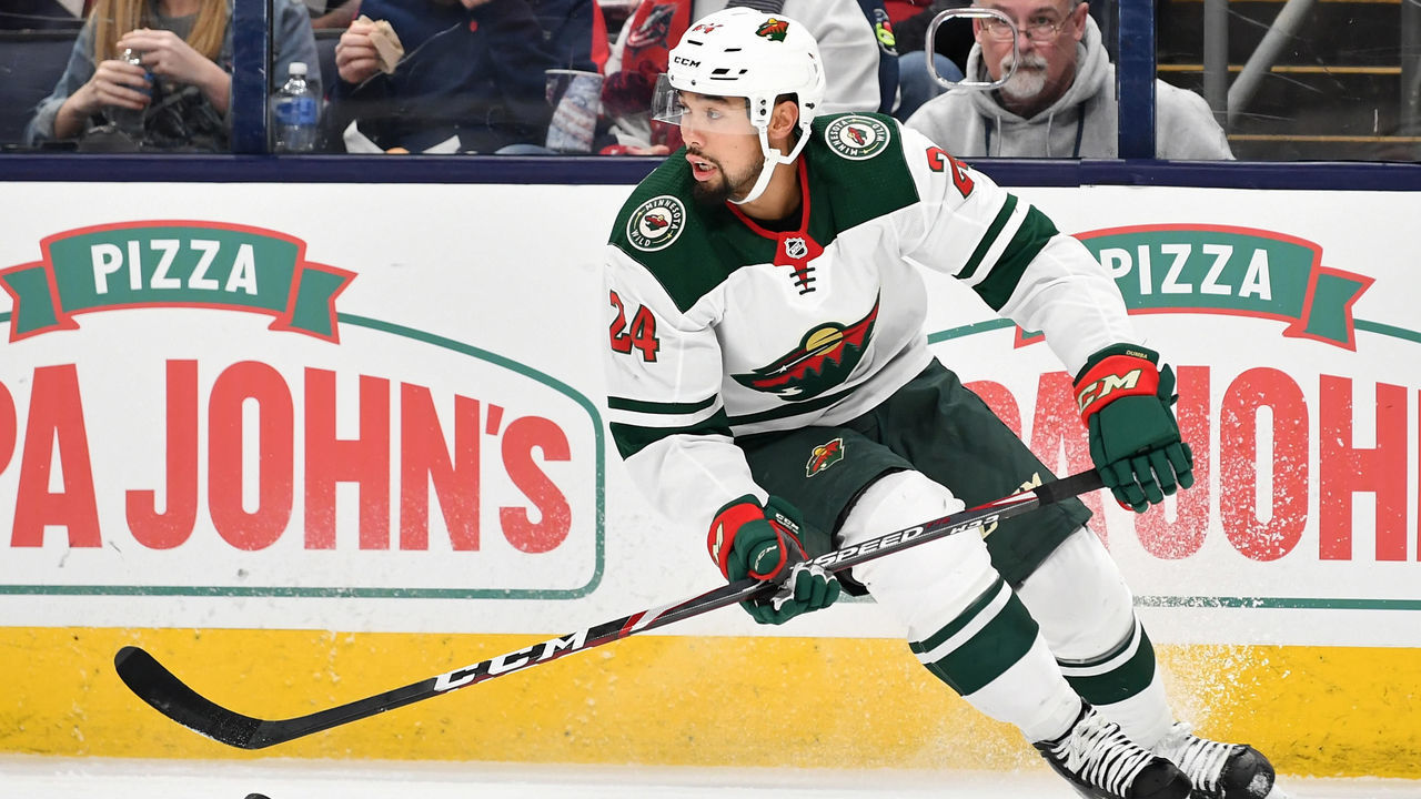 COLUMBUS, OH - FEBRUARY 28: Matt Dumba #24 of the Minnesota Wild skates against the Columbus Blue Jackets on February 28, 2020 at Nationwide Arena in Columbus, Ohio.