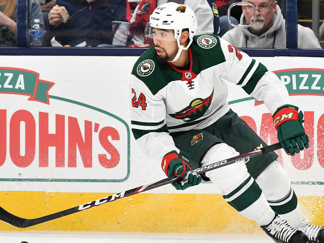 COLUMBUS, OH - FEBRUARY 28: Matt Dumba #24 of the Minnesota Wild skates against the Columbus Blue Jackets on February 28, 2020 at Nationwide Arena in Columbus, Ohio.