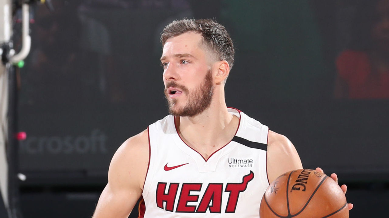 ORLANDO, FL - SEPTEMBER 15: Goran Dragic #7 of the Miami Heat brings the ball up court against the Boston Celtics during Game One of the Eastern Conference Finals of the NBA Playoffs on September 15, 2020 at The Field House in Orlando, Florida. NOTE TO USER: User expressly acknowledges and agrees that, by downloading and/or using this Photograph, user is consenting to the terms and conditions of the Getty Images License Agreement. Mandatory Copyright Notice: Copyright 2020 NBAE