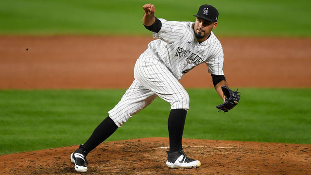DENVER, CO - SEPTEMBER 15: Colorado Rockies starting pitcher Antonio Senzatela (49) pitches into the ninth inning against the Oakland Athletics during a game at Coors Field in Denver, Colorado on September 15, 2020.