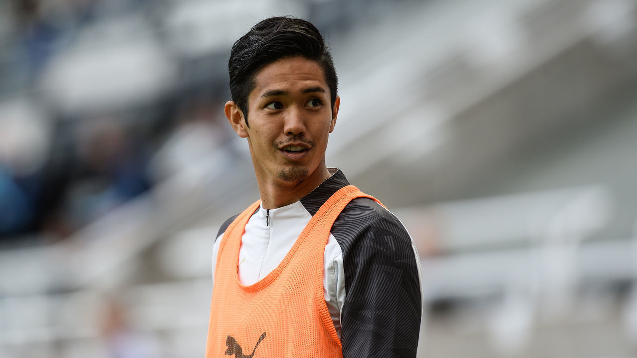 NEWCASTLE UPON TYNE, ENGLAND - JUNE 28: Yoshinori Muto of Newcastle United FC (13) warms up during the FA Cup Quarter Final match between Newcastle United and Manchester City at St. James Park on June 28, 2020 in Newcastle upon Tyne, England.