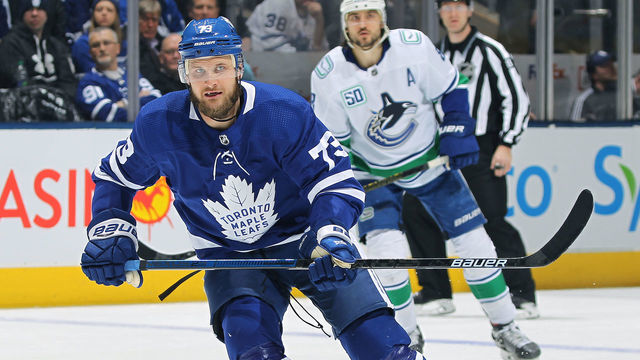 TORONTO, ON - FEBRUARY 29: Kyle Clifford #73 of the Toronto Maple Leafs skates against the Vancouver Canucks during an NHL game at Scotiabank Arena on February 29, 2020 in Toronto, Ontario, Canada. The Maple Leafs defeated the Canucks 4-2.