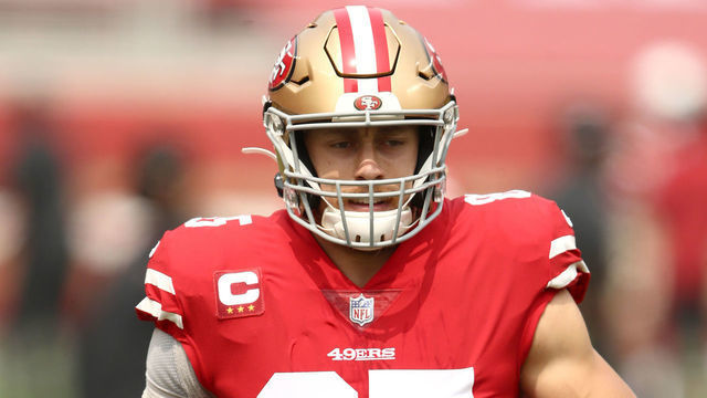 SANTA CLARA, CALIFORNIA - SEPTEMBER 13: George Kittle #85 of the San Francisco 49ers warms up before their game against the Arizona Cardinals at Levi's Stadium on September 13, 2020 in Santa Clara, California.