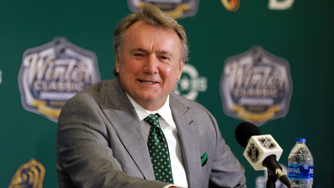 DALLAS, TEXAS - JANUARY 01: Rick Bowness Dallas Stars interim head coach speaks to the media before the NHL Winter Classic at the Cotton Bowl on January 01, 2020 in Dallas, Texas.