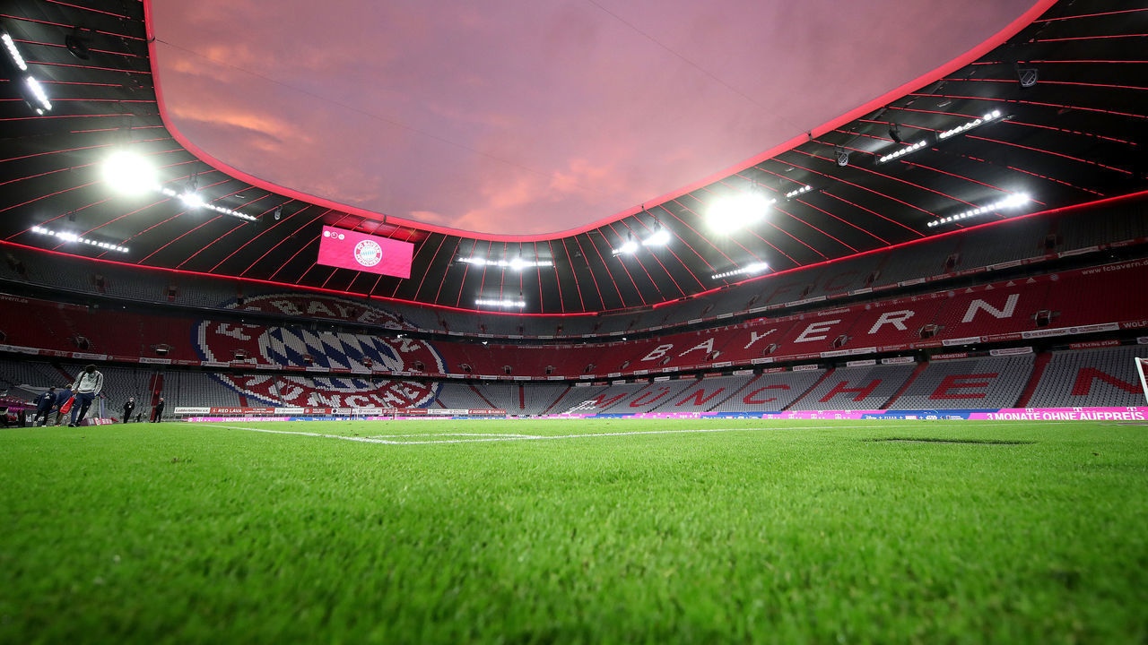 MUNICH, GERMANY - MAY 23: A general view of the Allianz Arena after the Bundesliga match between FC Bayern Muenchen and Eintracht Frankfurt at Allianz Arena on May 23, 2020 in Munich, Germany.