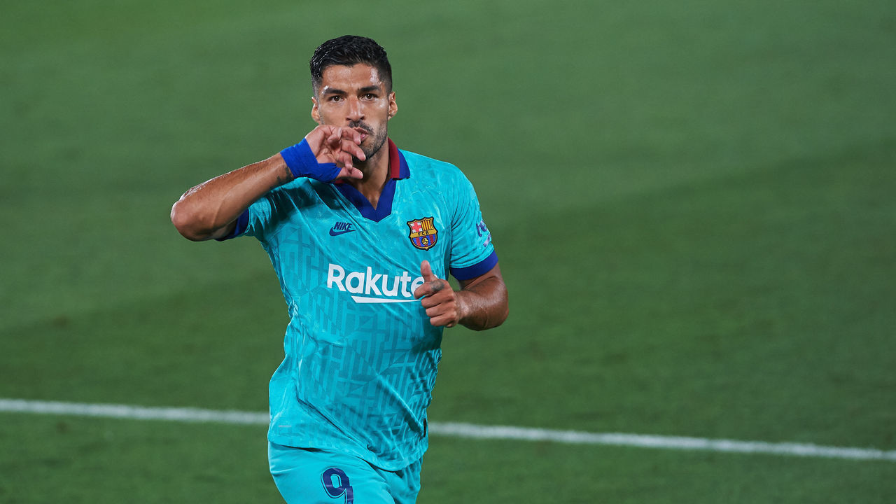 Luis Suarez of FC Barcelona celebrates a goal during the la La Liga Santander mach between Villarreal and FC Barcelona at La Ceramica Stadium, on July 5, 2020 in Vila-real, Spain