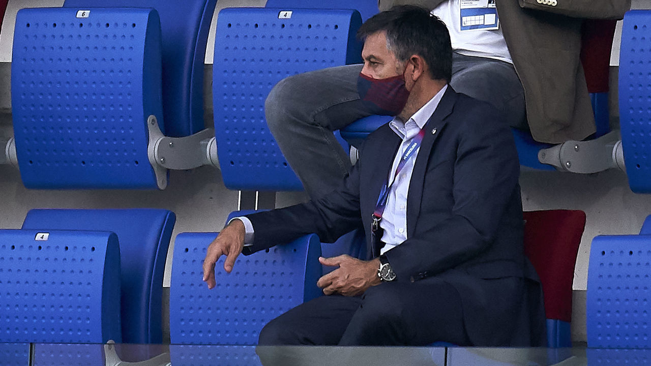BARCELONA, SPAIN - SEPTEMBER 16: Josep Maria Bartomeu, president of FC Barcelona attending to the pre-season friendly match between FC Barcelona and Girona at Estadi Johan Cruyff on September 16, 2020 in Barcelona, Spain.