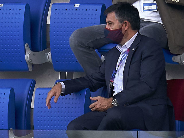 BARCELONA, SPAIN - SEPTEMBER 16: Josep Maria Bartomeu, president of FC Barcelona attending to the pre-season friendly match between FC Barcelona and Girona at Estadi Johan Cruyff on September 16, 2020 in Barcelona, Spain.
