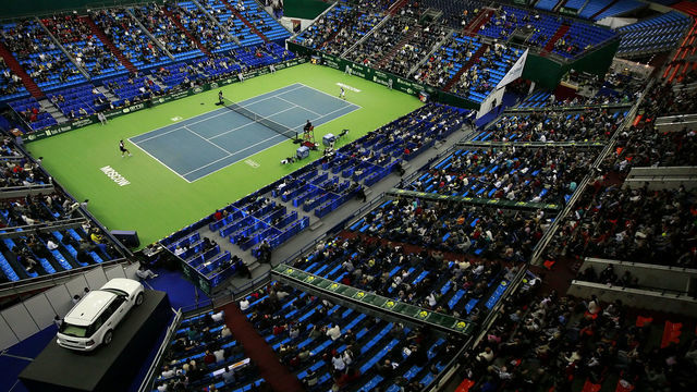 MOSCOW, RUSSIA - OCTOBER 24: General view of main court during during ATP Singles Final of the XXI International Tennis Tournament Kremlin Cup 2010 at the Olympic Stadium on October 24, 2010 in Moscow, Russia.