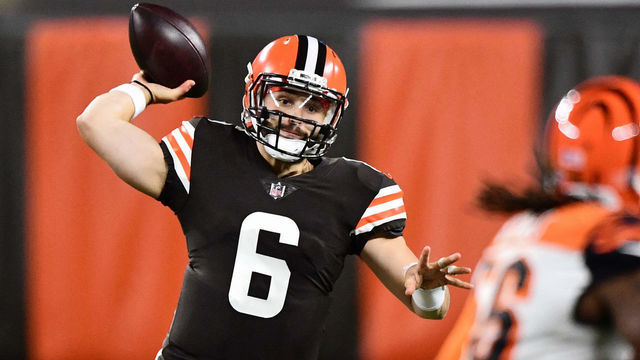 CLEVELAND, OH - SEPTEMBER 17: Quarterback Baker Mayfield #6 of the Cleveland Browns passes against the Cincinnati Bengals in the first quarter at FirstEnergy Stadium on September 17, 2020 in Cleveland, Ohio.