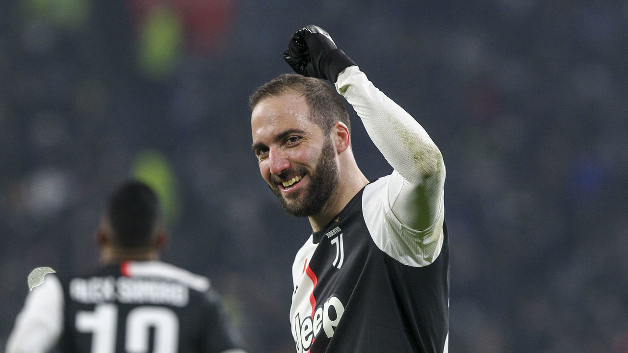 Gonzalo Higuain of Juventus FC celebrates after scoring during the Italy Cup football match between Juventus FC and Udinese Calcio at Allianz Stadium on January 15, 2010 in Turin, Italy. Juventus won 4-0 over Udinese.