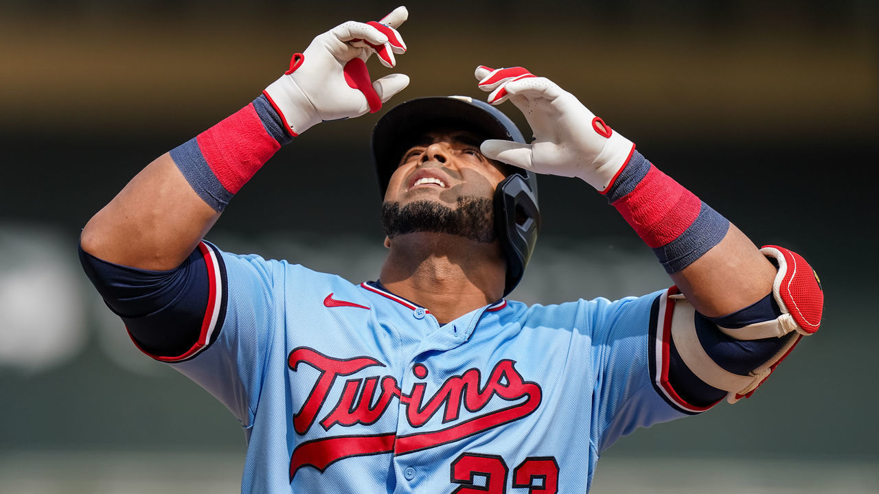 MINNEAPOLIS, MN - SEPTEMBER 13: Nelson Cruz #23 of the Minnesota Twins celebrates a home run against the Cleveland Indians on September 13, 2020 at Target Field in Minneapolis, Minnesota.